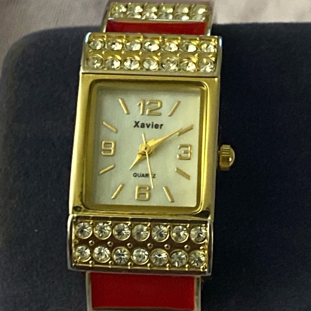Xavier red and gold colored cuff bracelet watch